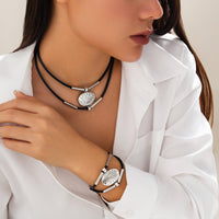 Thumbnail for Ethnic style Layered Carved Oval Charm PU String Necklace Bracelet Set - ArtGalleryZen