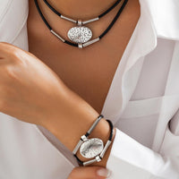 Thumbnail for Ethnic style Layered Carved Oval Charm PU String Necklace Bracelet Set - ArtGalleryZen