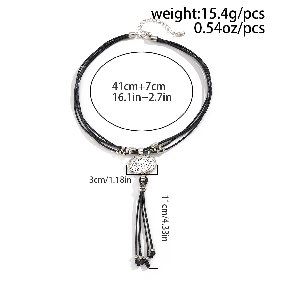 Ethnic style Layered Carved Oval Charm PU string Tassel Necklace - ArtGalleryZen