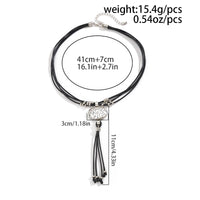 Thumbnail for Ethnic style Layered Carved Oval Charm PU string Tassel Necklace - ArtGalleryZen