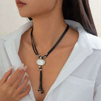 Thumbnail for Ethnic style Layered Carved Oval Charm PU string Tassel Necklace - ArtGalleryZen