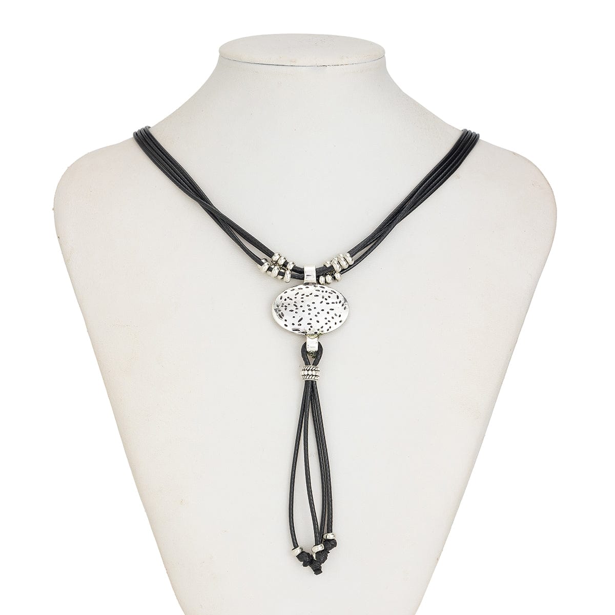 Ethnic style Layered Carved Oval Charm PU string Tassel Necklace - ArtGalleryZen