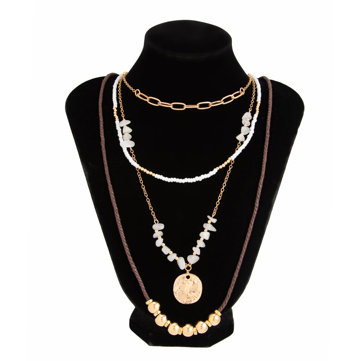 Ethnic Style Layered Pleated Round Disk Pendant Turquoise Seed Beaded Necklace Set - ArtGalleryZen