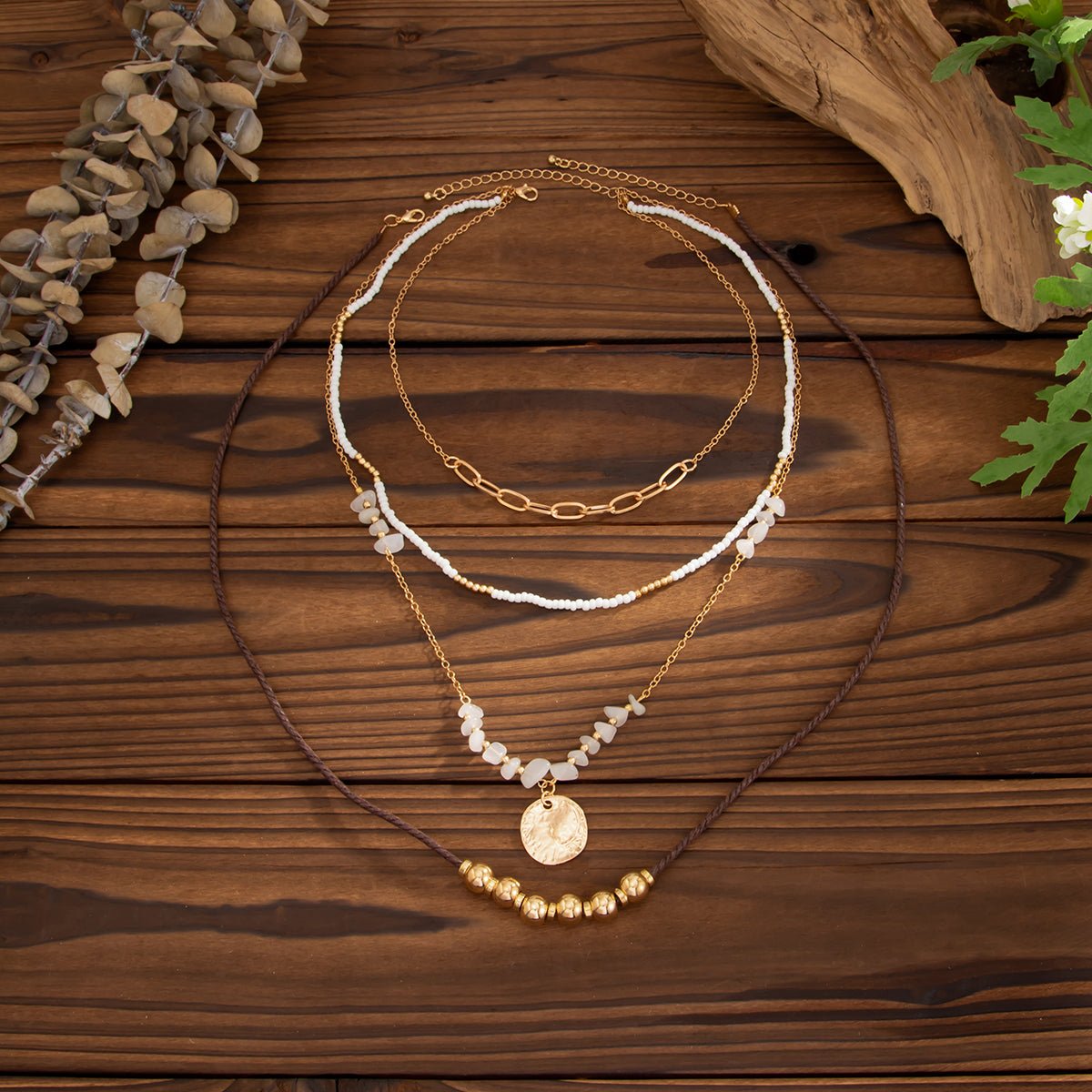 Ethnic Style Layered Pleated Round Disk Pendant Turquoise Seed Beaded Necklace Set - ArtGalleryZen