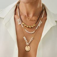 Thumbnail for Ethnic Style Layered Pleated Round Disk Pendant Turquoise Seed Beaded Necklace Set - ArtGalleryZen