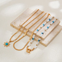 Thumbnail for Ethnic Style Layered Turquoise Sun Pendant Evil Eye Pearl Chain Necklace Set