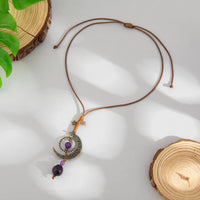 Thumbnail for Ethnic Style Moon Chalcedony Pendant Wax Cord Necklace - ArtGalleryZen