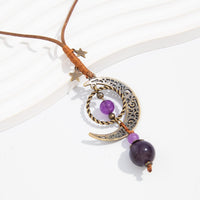 Thumbnail for Ethnic Style Moon Chalcedony Pendant Wax Cord Necklace - ArtGalleryZen