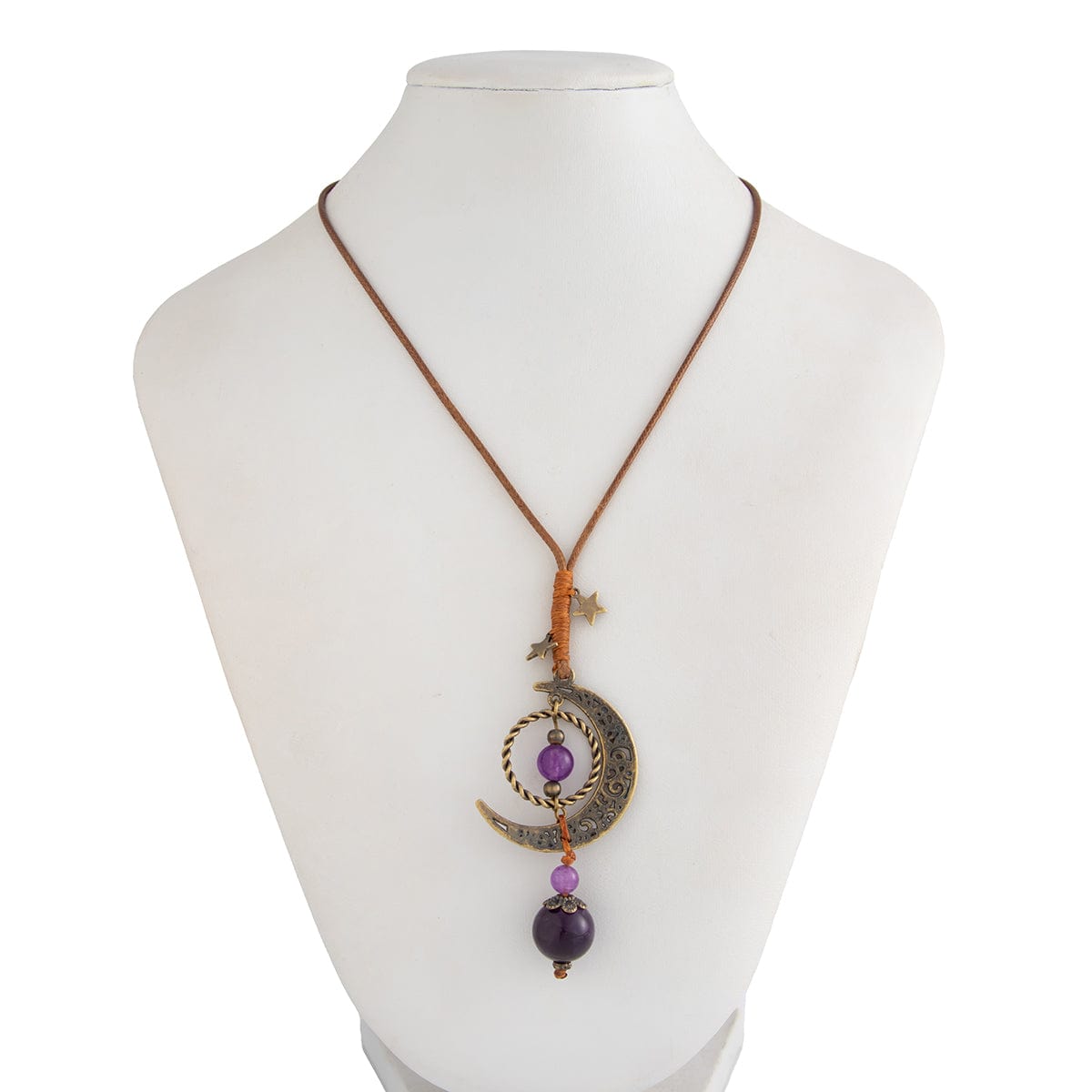 Ethnic Style Moon Chalcedony Pendant Wax Cord Necklace - ArtGalleryZen