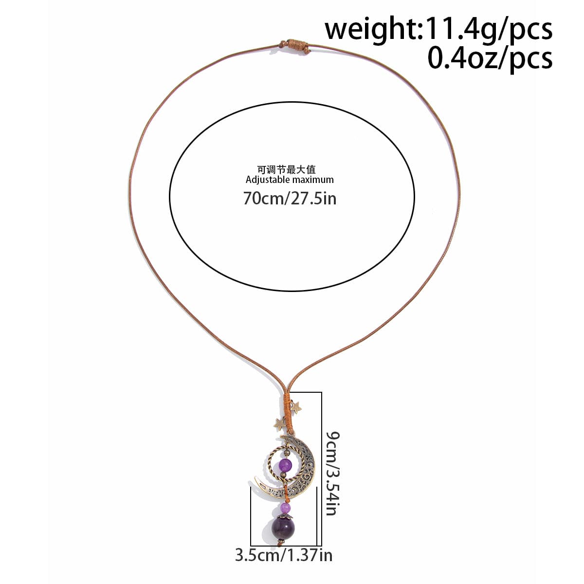 Ethnic Style Moon Chalcedony Pendant Wax Cord Necklace