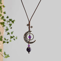 Thumbnail for Ethnic Style Moon Chalcedony Pendant Wax Cord Necklace