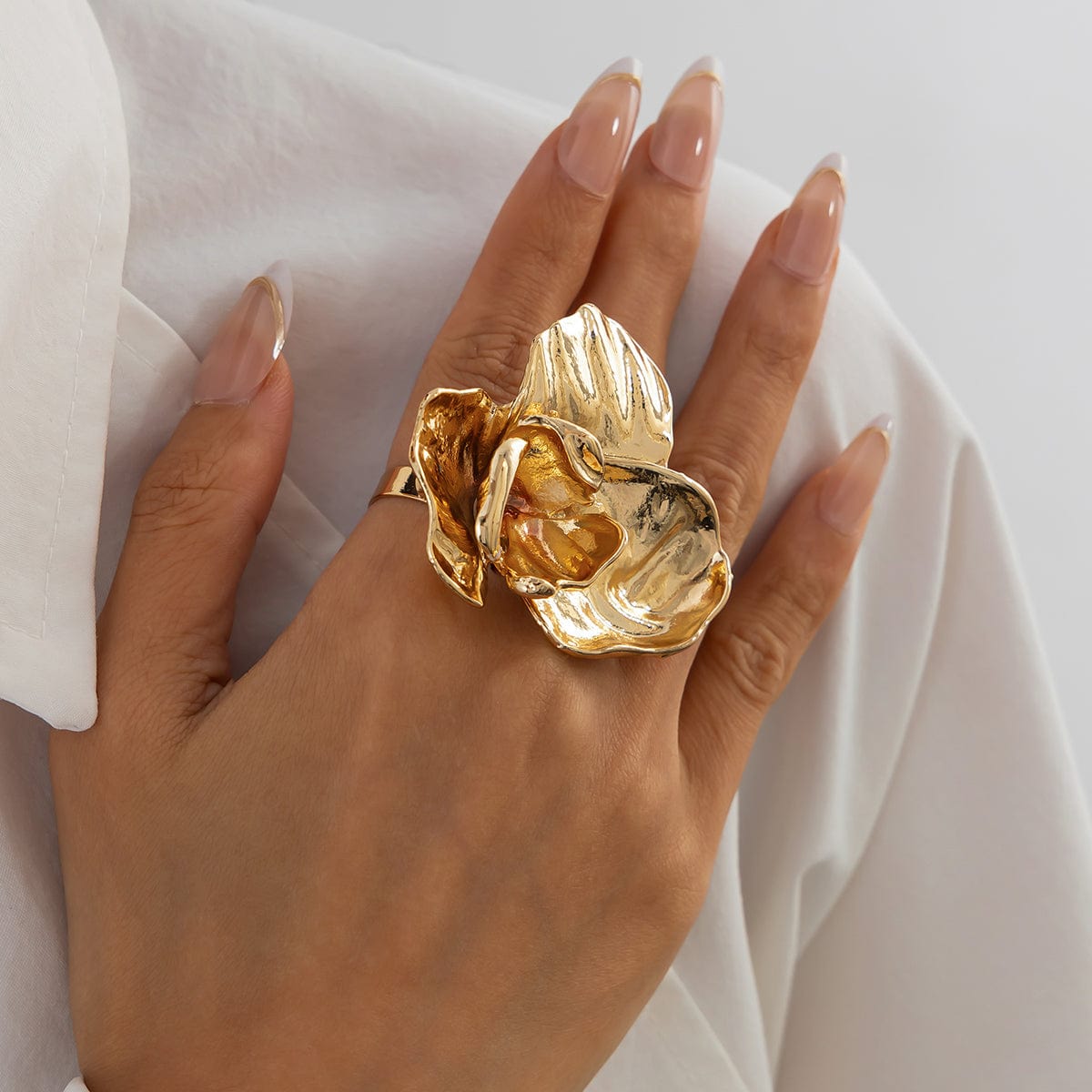 Exaggerated Abstract Flower Adjustable Ring