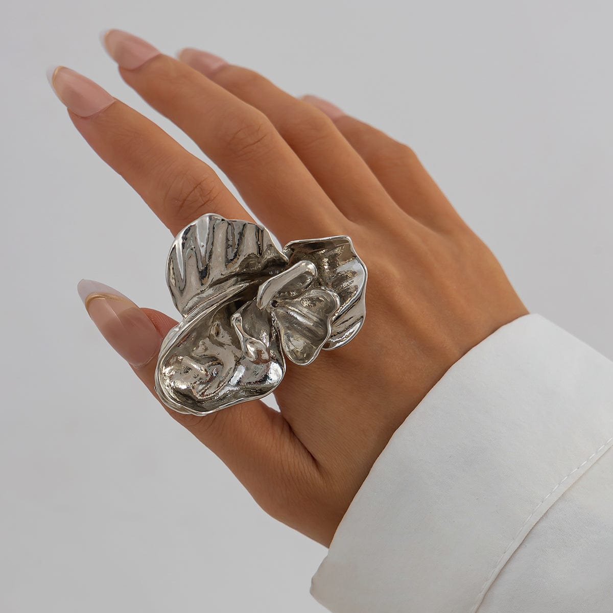 Exaggerated Abstract Flower Adjustable Ring