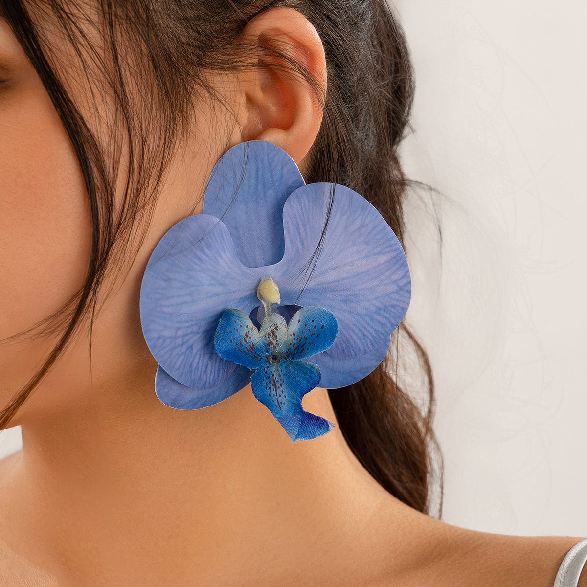 Exaggerated Butterfly Orchid Flower Stud Earrings - ArtGalleryZen