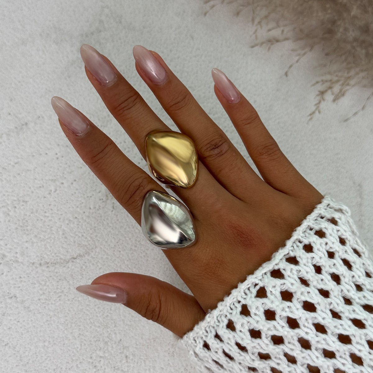 Exaggerated Chunky Gold Silver Tone Glossy Ring - ArtGalleryZen