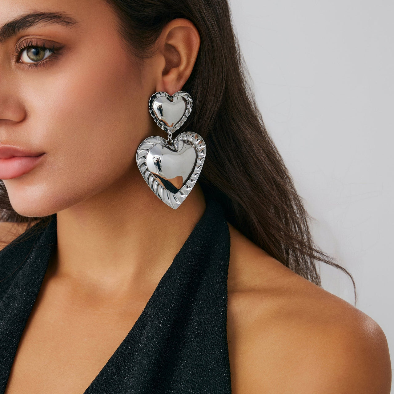 Exaggerated Duo Heart Dangle Earrings - ArtGalleryZen