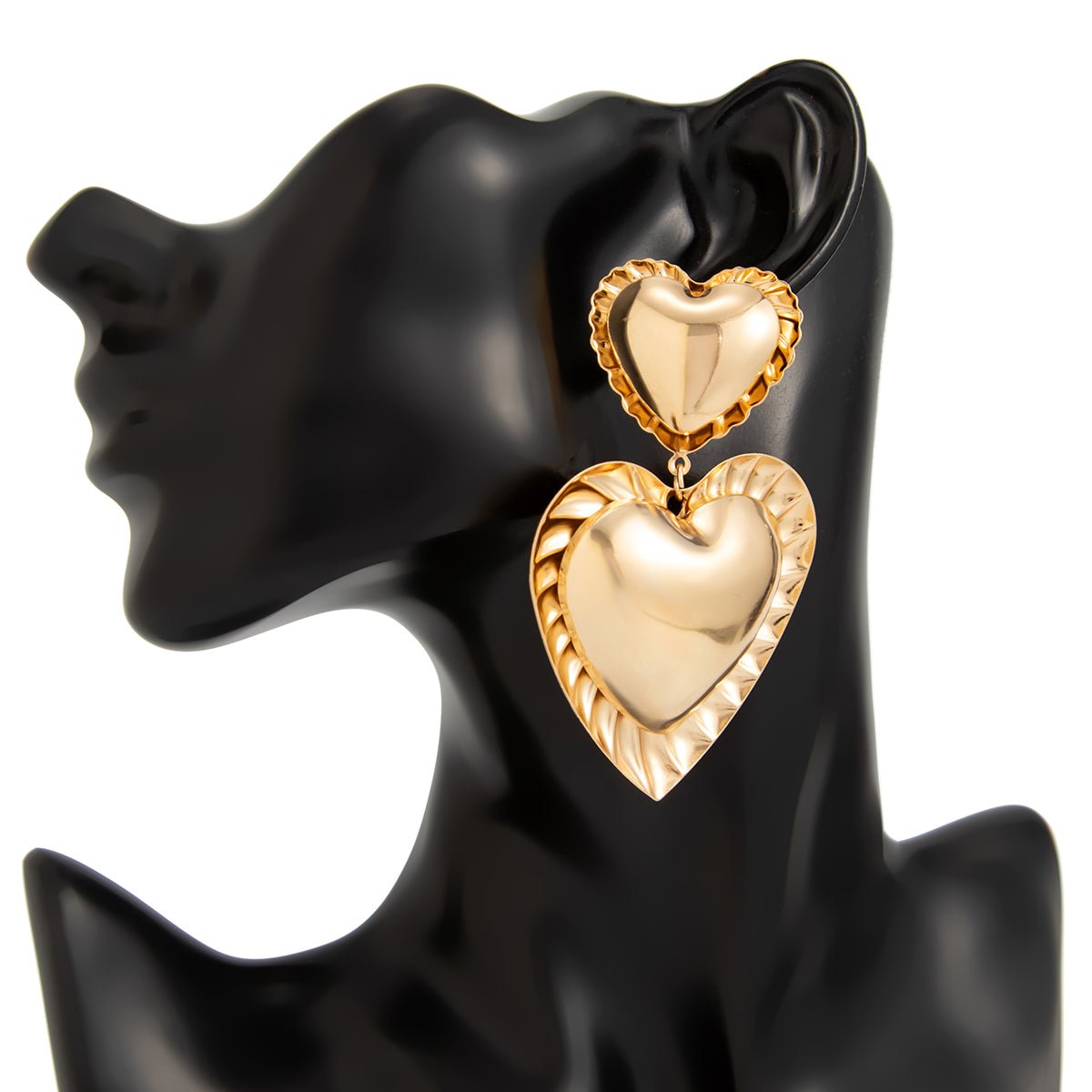 Exaggerated Duo Heart Dangle Earrings - ArtGalleryZen