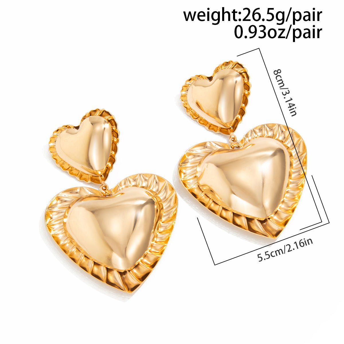Exaggerated Duo Heart Dangle Earrings - ArtGalleryZen