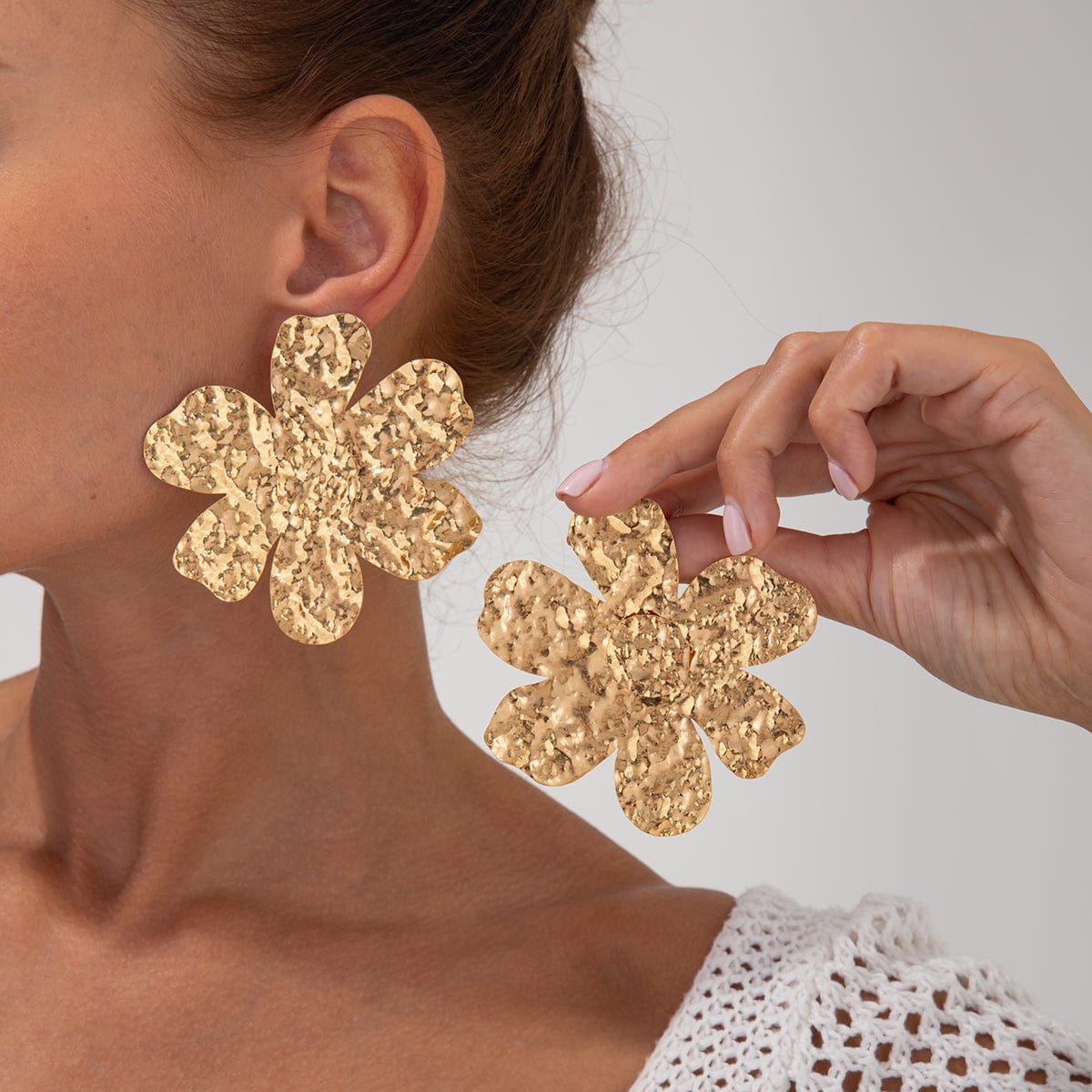 Exaggerated Gold Silver Plated Flower Earrings - ArtGalleryZen