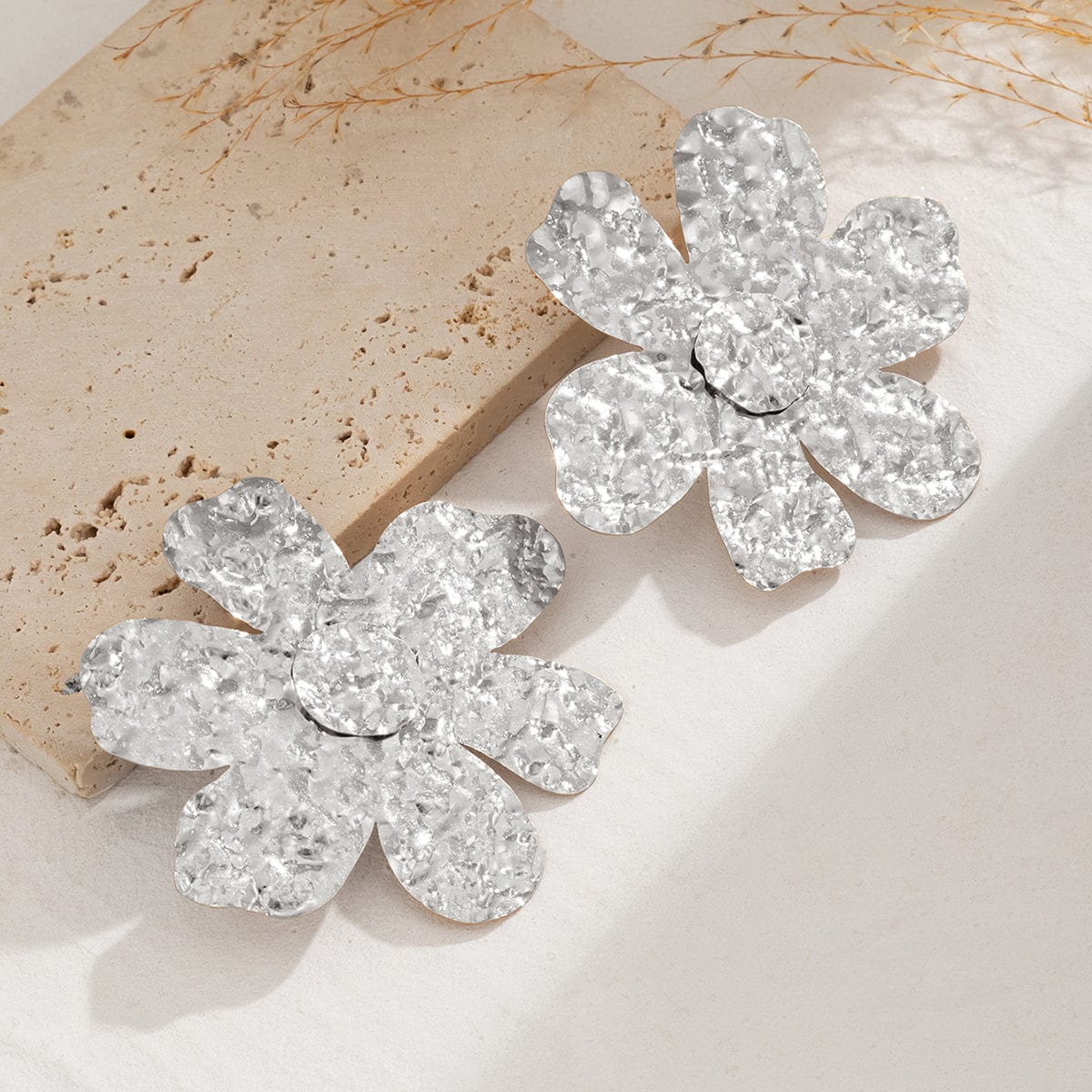 Exaggerated Gold Silver Plated Flower Earrings - ArtGalleryZen