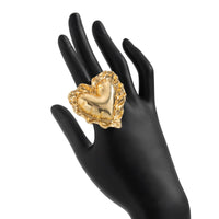 Thumbnail for Exaggerated Gold Silver Tone Pleated Heart Ring - ArtGalleryZen