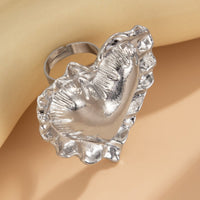 Thumbnail for Exaggerated Gold Silver Tone Pleated Heart Ring - ArtGalleryZen