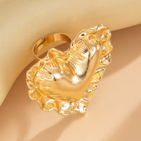 Thumbnail for Exaggerated Gold Silver Tone Pleated Heart Ring - ArtGalleryZen