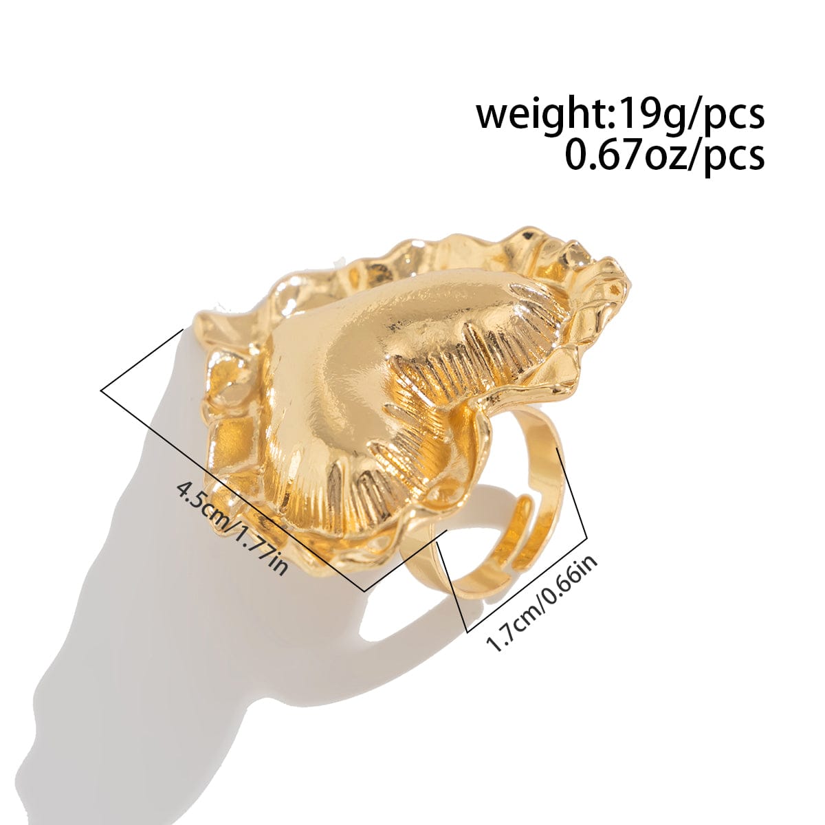 Exaggerated Gold Silver Tone Pleated Heart Ring - ArtGalleryZen