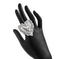 Thumbnail for Exaggerated Gold Silver Tone Pleated Heart Ring - ArtGalleryZen