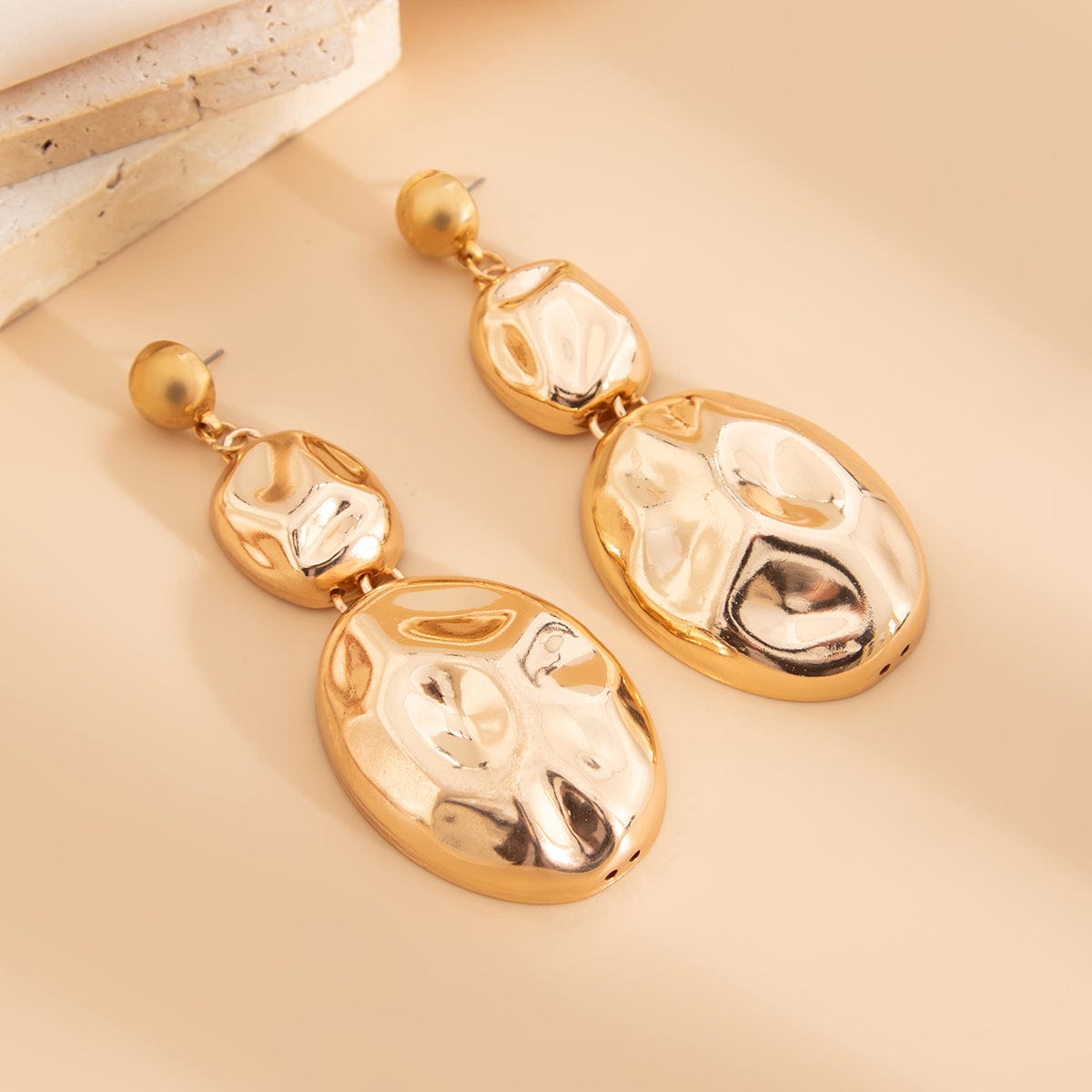 Exaggerated Gold Silver Tone Pleated Oval Dangle Earrings Necklace