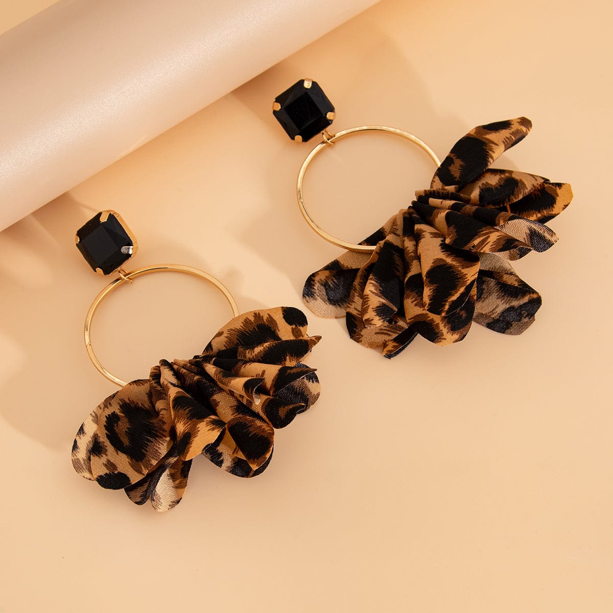 Exaggerated Leopard Fabric Hoop Dangle Earrings - ArtGalleryZen