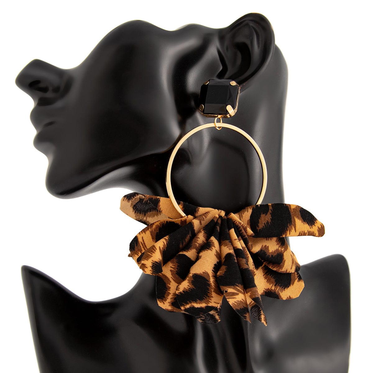 Exaggerated Leopard Fabric Hoop Dangle Earrings