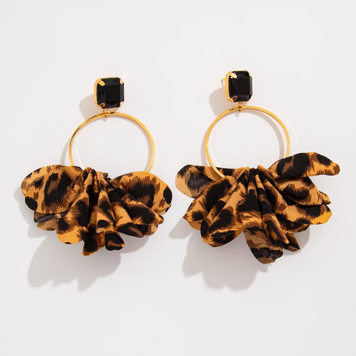 Exaggerated Leopard Fabric Hoop Dangle Earrings