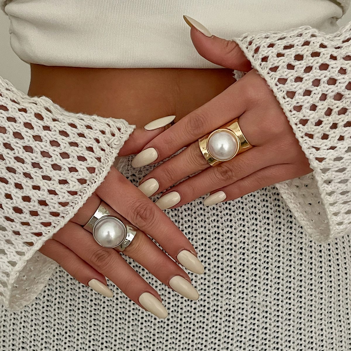 Exaggerated Pearl Inlaid Knuckle Ring - ArtGalleryZen