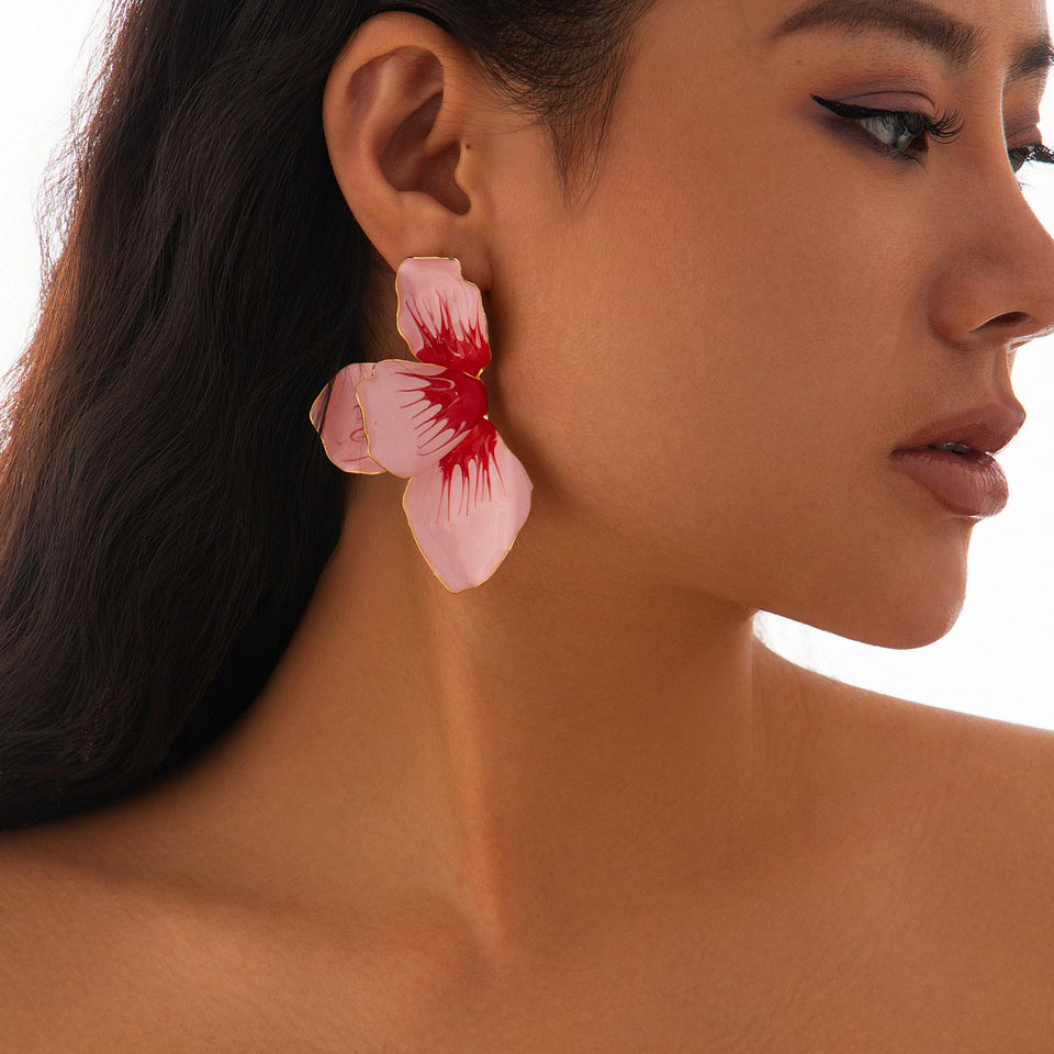 ENAMEL EARRINGS, Floral Earring, orders Hot Pink Earring, Black Earring, Statement earring, Unique Earring, Party Earrings, Glass bead earring