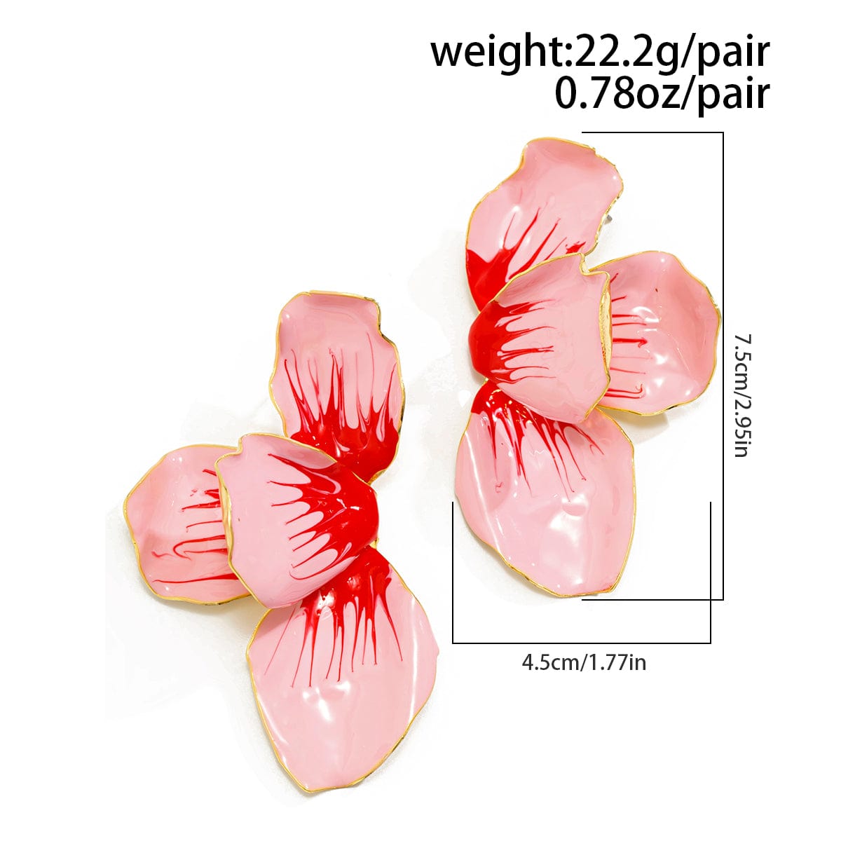 Exaggerated Pink Enamel Flower Stud Earrings