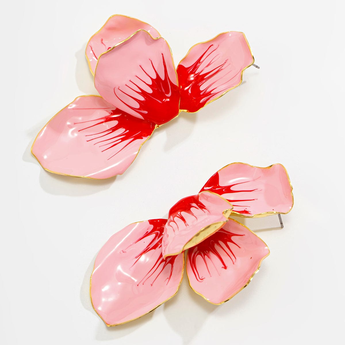 Exaggerated Pink Enamel Flower Stud Earrings