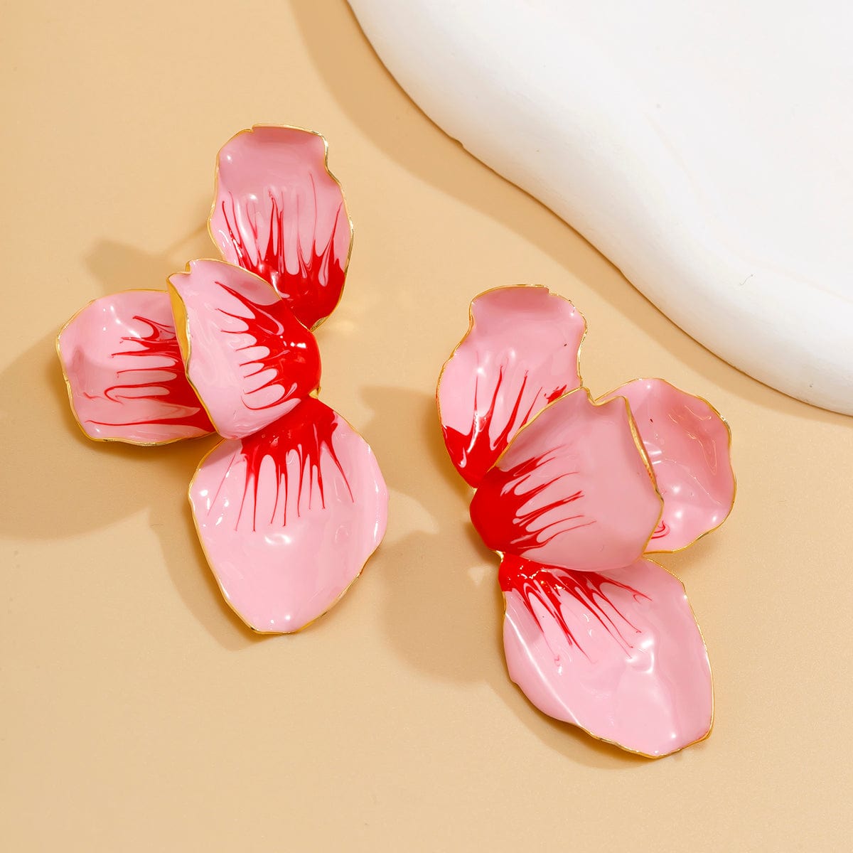 Exaggerated Pink Enamel Flower Stud Earrings