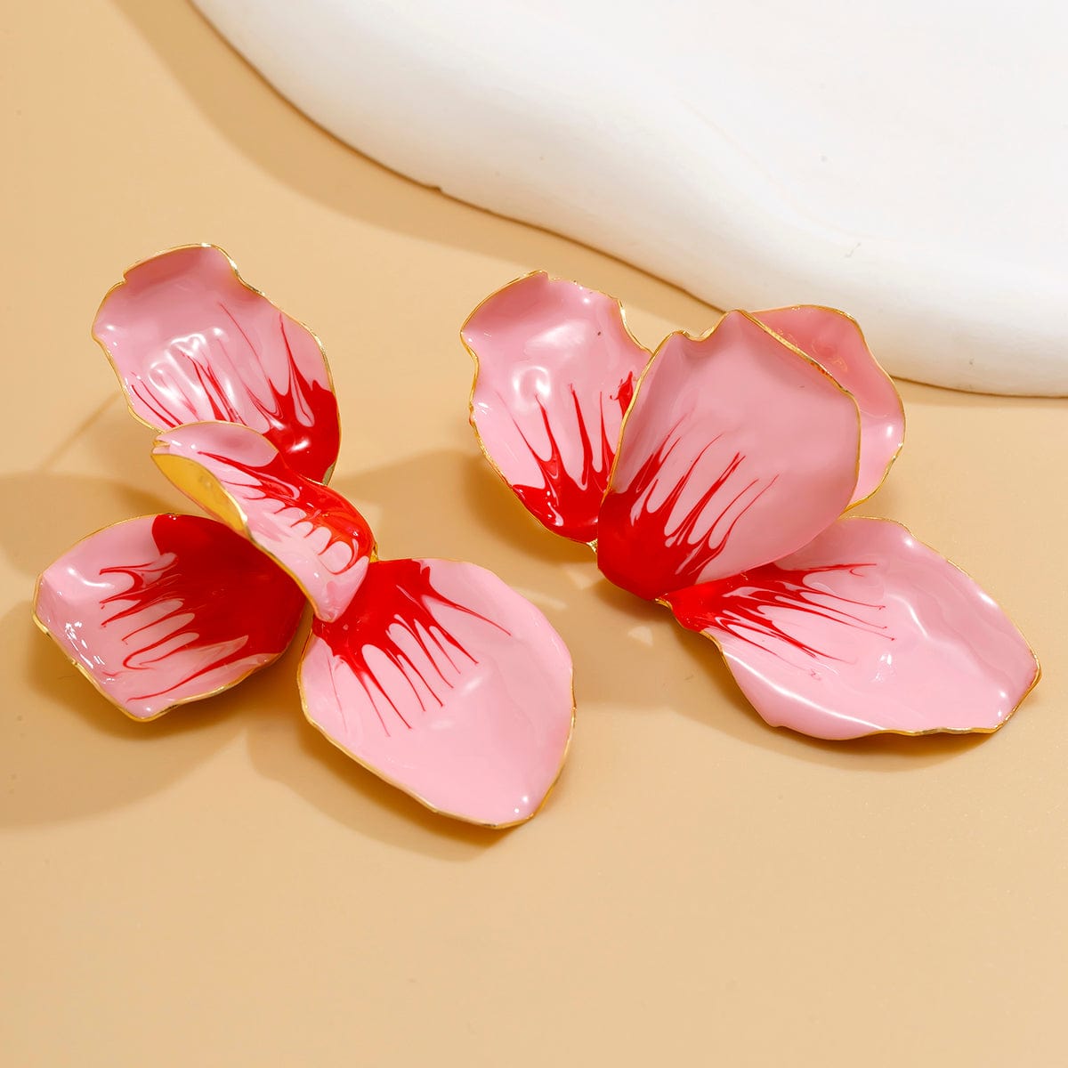 Exaggerated Pink Enamel Flower Stud Earrings