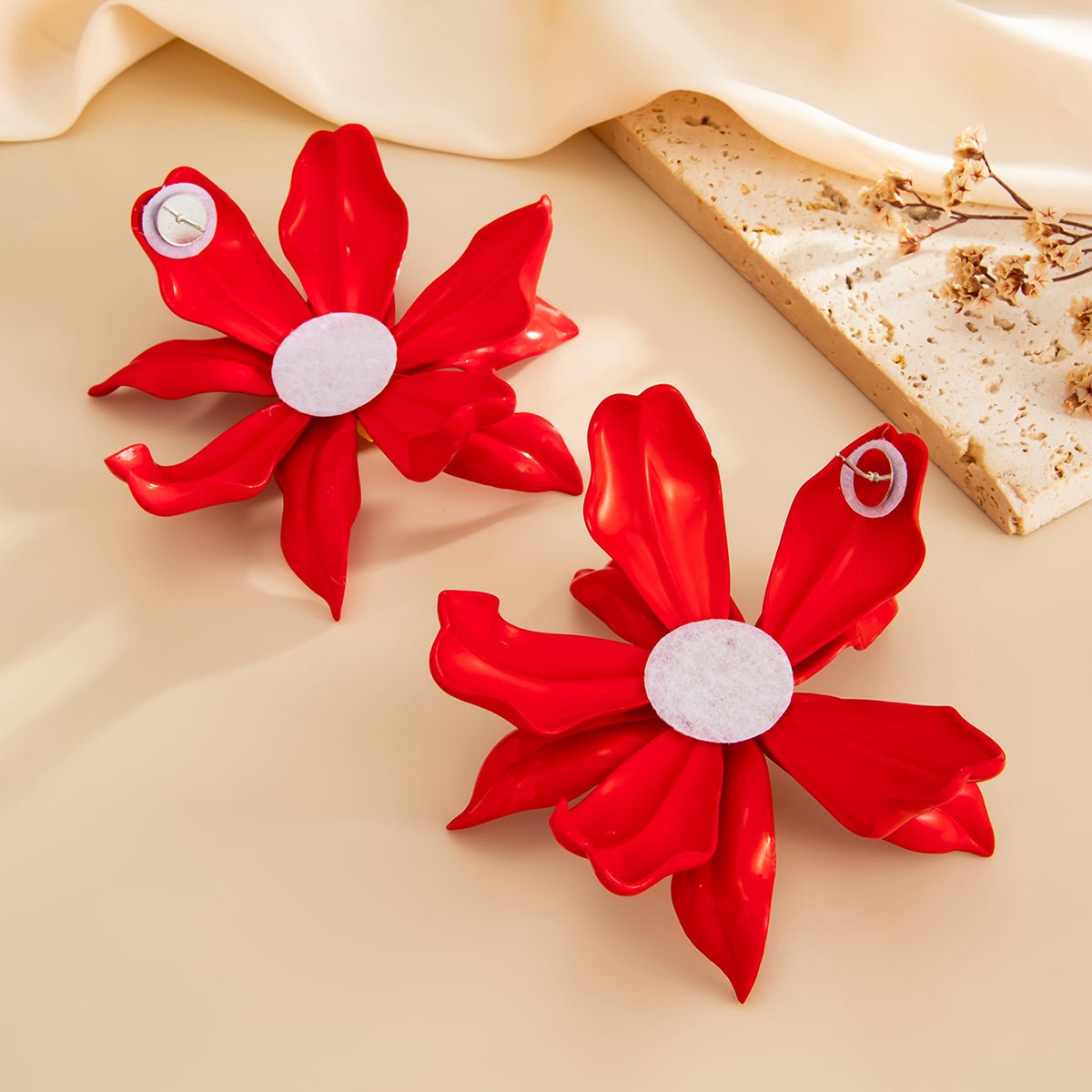 Exaggerated Red Flower Resin Stud Earrings - ArtGalleryZen