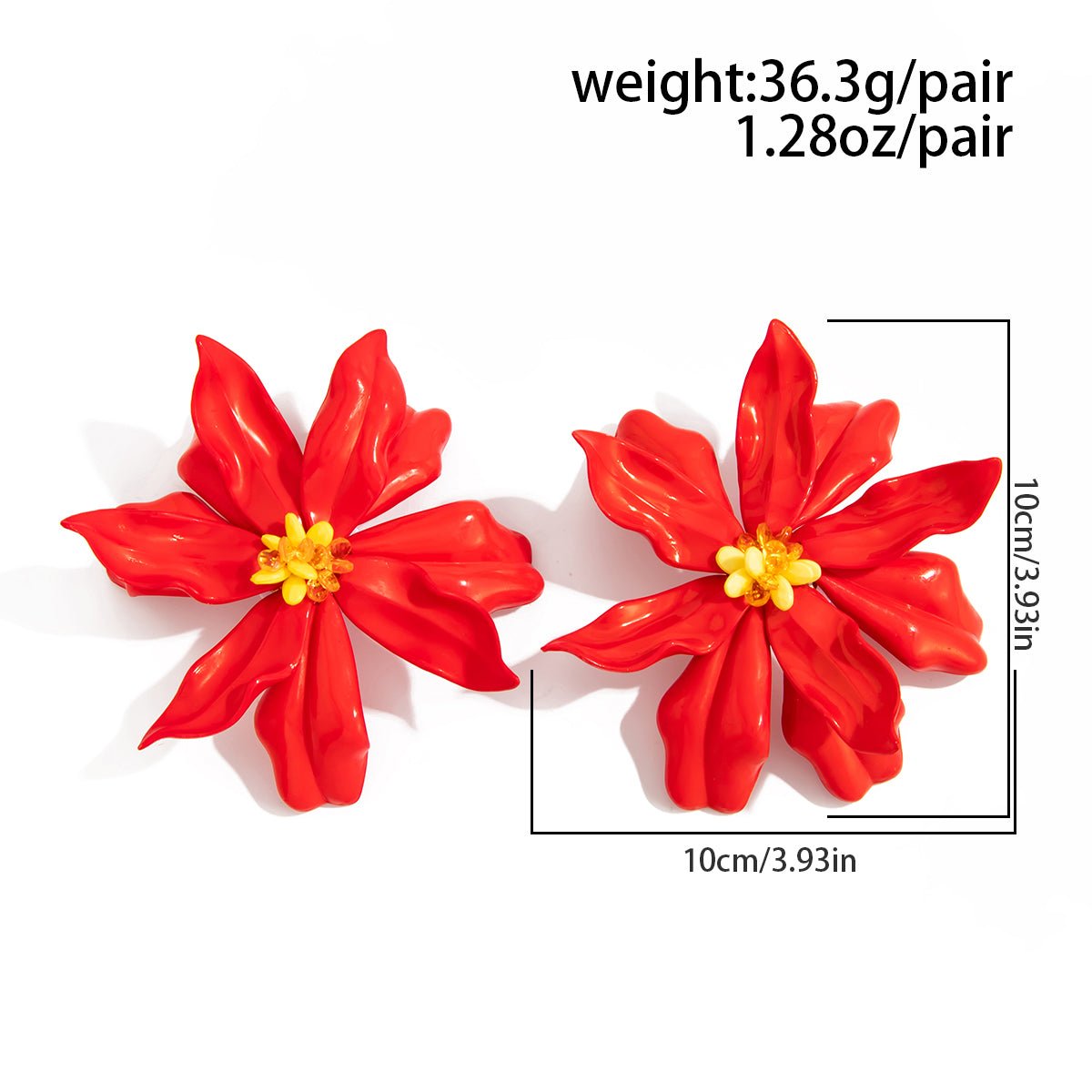 Exaggerated Red Flower Resin Stud Earrings - ArtGalleryZen
