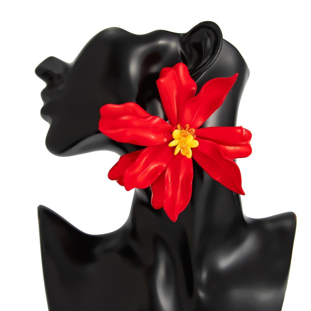 Exaggerated Red Flower Resin Stud Earrings - ArtGalleryZen