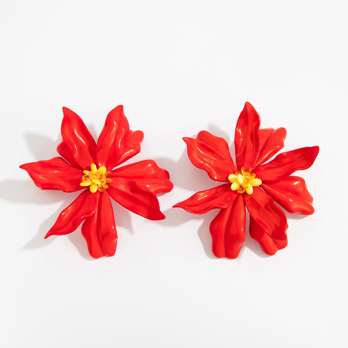 Exaggerated Red Flower Resin Stud Earrings - ArtGalleryZen