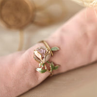Thumbnail for Exquisite Enamel Pink Rose Open Ring - ArtGalleryZen