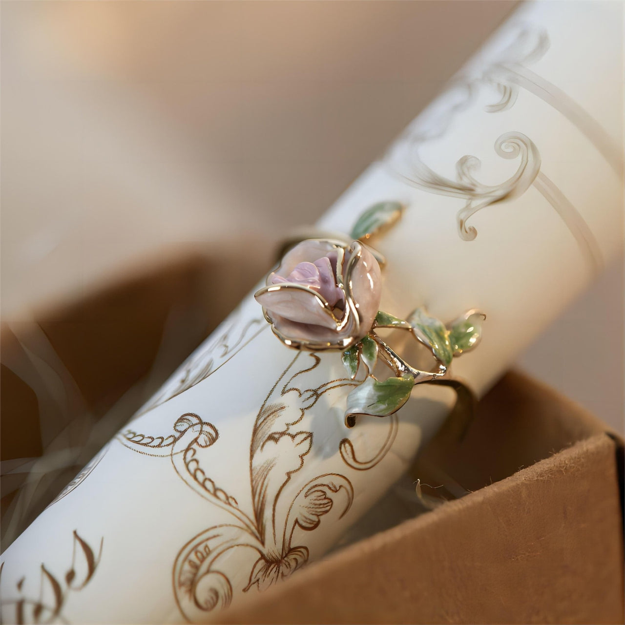Exquisite Enamel Pink Rose Open Ring - ArtGalleryZen