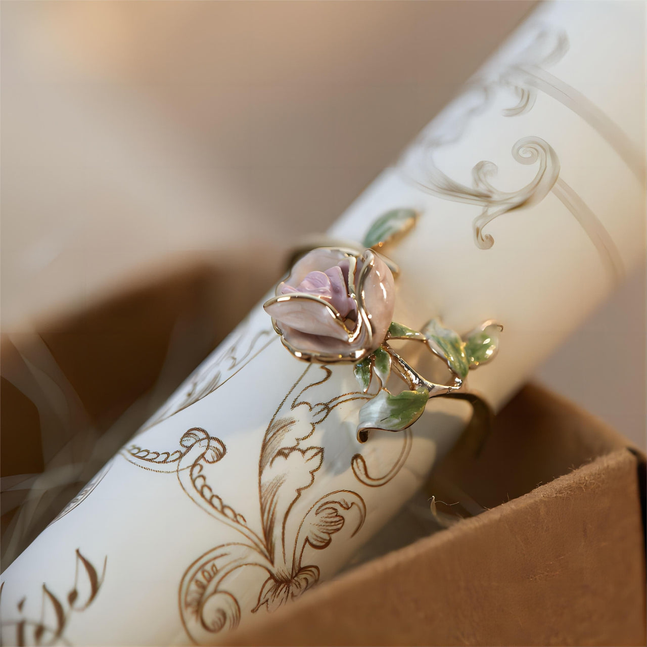 Exquisite Enamel Pink Rose Open Ring - ArtGalleryZen