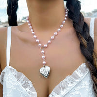 Thumbnail for Floral Heart Pendant Pearl Chain Y Necklace - ArtGalleryZen