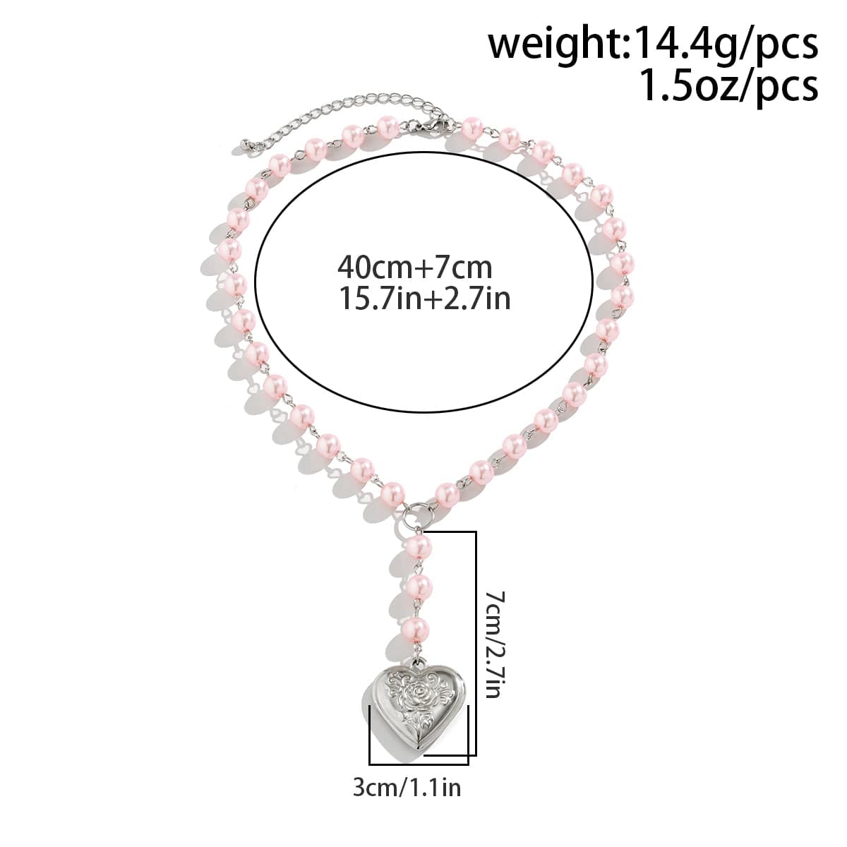 Floral Heart Pendant Pearl Chain Y Necklace - ArtGalleryZen