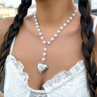 Thumbnail for Floral Heart Pendant Pearl Chain Y Necklace - ArtGalleryZen