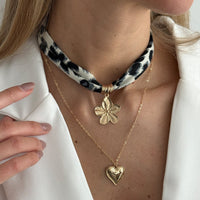 Thumbnail for Flower Heart Pendant Leopard Print Chiffon Necklace Set 2 Pcs Boho - ArtGalleryZen